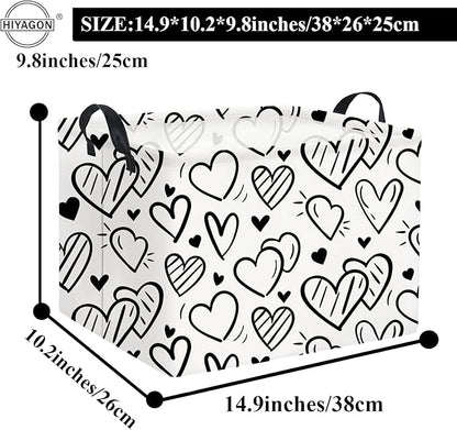 HIYAGON Rectangular Heart Basket Kids Baby Storage Bin Toy Basket Organizer Box for Girls Love Room Decor(Black Striped Heart)