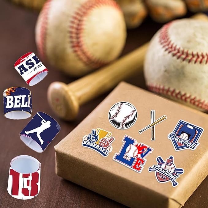 74PCS Baseball Party Favors 24PCS Baseball Slap 50PCS Baseball Stickers Bracelets Baseball Themed Party Favors Birthdays Party Decorations for Sport Game Player Kids Gifts