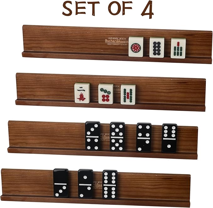 Domino Racks 4packs - Authored Design Nut Brown Tile Holders for Dominoes Set Mexican Trains Mahjoon Chickenfoot