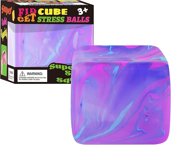 Fidget Toys Squishy Stress Cube, Stress Balls for Kids Adults Squishies Stress Relief, Ice Squishy Cube Sugar Balls, Sensory Toys for Kids with Autism, Fidgets for Classroom Prize Toys (Purple)