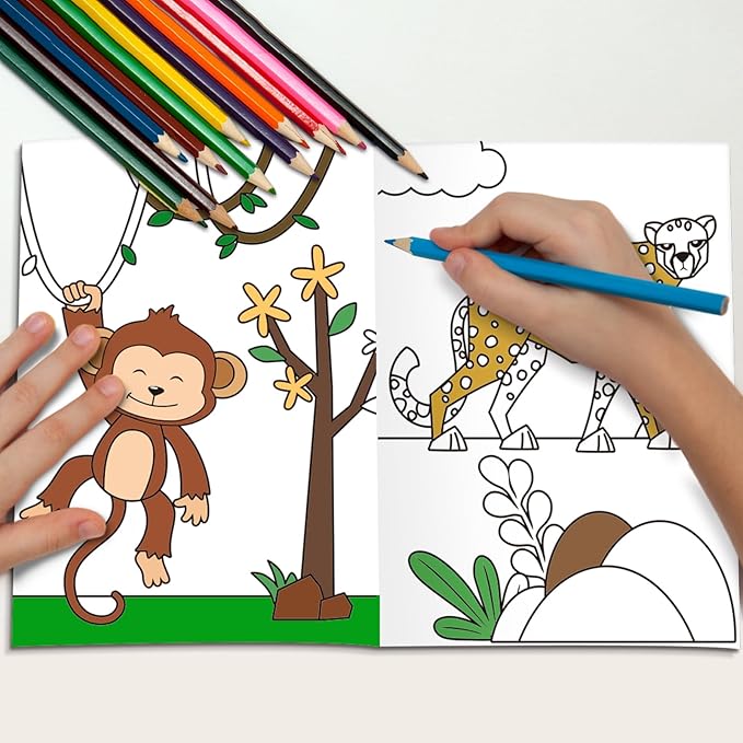 Honoson 24 Pcs Kids Coloring Books Animals Truck Coloring Books Bulk Jungle Animals Party Favors Mini DIY Art Drawing Pages for Birthday Gifts Classroom Jungle Party Supplies(Realistic Style)
