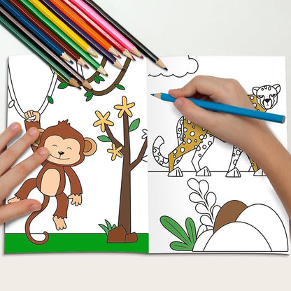 Honoson 24 Pcs Kids Coloring Books Animals Truck Coloring Books Bulk Jungle Animals Party Favors Mini DIY Art Drawing Pages for Birthday Gifts Classroom Jungle Party Supplies(Realistic Style)