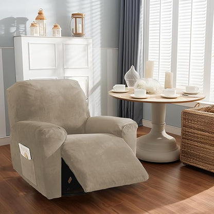 NORTHERN BROTHERS Stretchy Recliner Chair Covers, Velvet Recliner Covers, Lazy Boy Chair Cover (Khaki, 1 Seat)