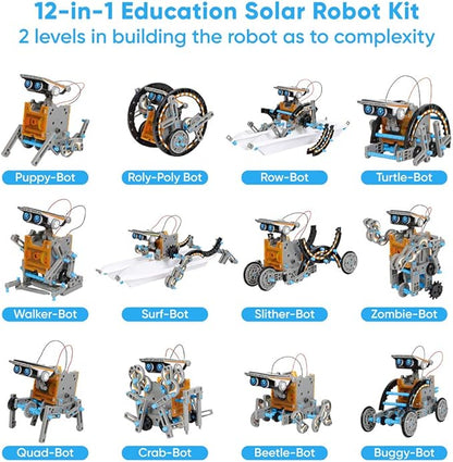 Sillbird STEM 12-in-1 Education Solar Robot Toys for Boys Ages 8-13, DIY Building Science Experiment Kit Birthday Gifts for Kids 8 9 10 11 12 13 Years Old, Solar Powered by The Sun