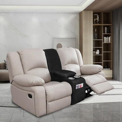 molasofa Leather Like Additional Recliner Console Cover for Reclining Loveseat Covers Stretch Jacquard Middle Console Cover for Recliner Couch and Sofa Dark Black