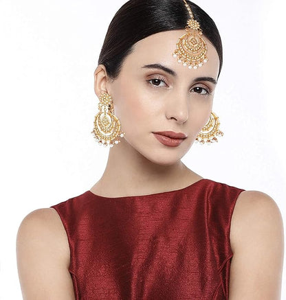 Aheli Bollywood Ethnic Chandbali Style Big Earrings Maang Tikka Set Traditional Fashion Jewelry Gift for Women