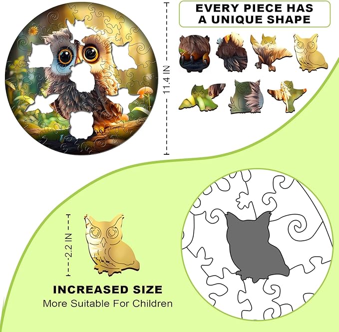 Wooden Jigsaw Puzzles for Kids Ages 4-6, 50 Piece Unique Shape Animal Theme Puzzle - Preschool Learning Educational Toys for Kids 3+, Valentines Day Birthday Easter Gifts for Kids Girls Boys (owl)