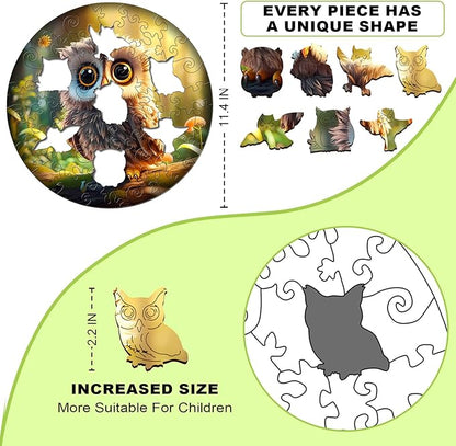 Wooden Jigsaw Puzzles for Kids Ages 4-6, 50 Piece Unique Shape Animal Theme Puzzle - Preschool Learning Educational Toys for Kids 3+, Valentines Day Birthday Easter Gifts for Kids Girls Boys (owl)