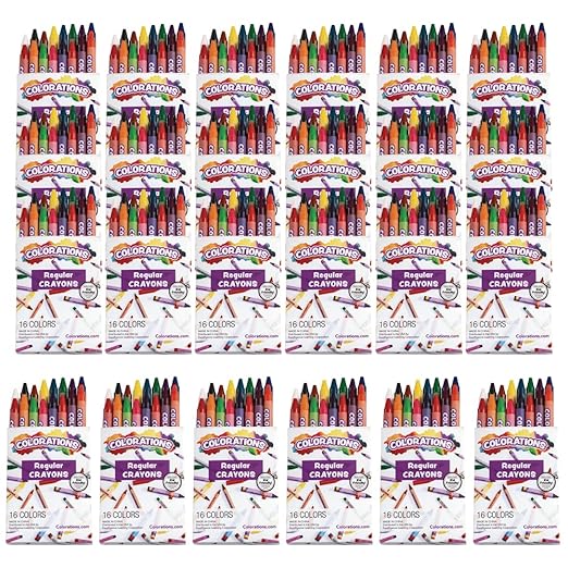 Colorations Regular Crayons , 16 Colors Per Set, 24 Sets, Each Set is Individually Packaged, Personalize & Decorate for Gifts, Arts & Craft Craft for Children, Kids Crafts for Home or the Classroom
