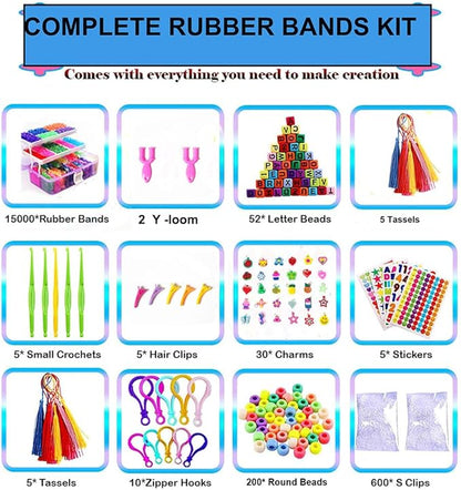 YITOHOP 15000+ Rubber Loom Bands, Mega Rubber Bands Bracelet Kit,Loom Bracelet Making Kit with 3 Layer Container,30 Colors,380 Beads,30 Charms,Clips, Hooks Tools for DIY Art Holiday Gift