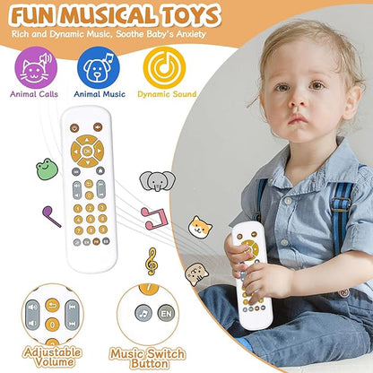 Orzbow Baby Remote Control Toy for 6 Months+ with Music, TV Remote Toy with Realistic Light and Sound - English, French and Spanish for Infant Play - BPA Free, White