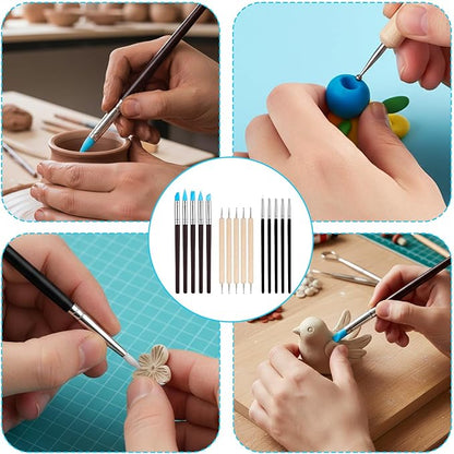 15PCS Silicone Sculpting Tools, Clay Sculpting Tools, Silicone Clay Tool, Modeling Dotting Tool Set with Wooden Handle Ball Stylus for Clays Sculpture, Carving and Shaping