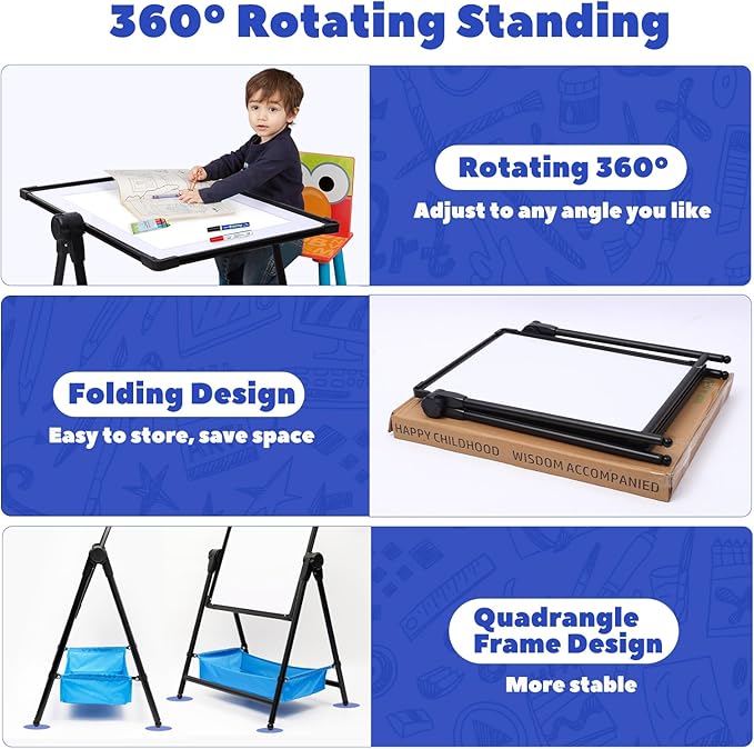 Kids Art Easel Double-Sided Easel Designed with Height Adjustable Function & Large Storage Bag Whiteboard & Chalkboard 360°Rotating Kids Drawing Easels for Kids Toddlers (26inch-43inch)