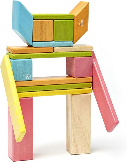 24 Piece Tegu Magnetic Wooden Block Set, Tints, 1-99 years old