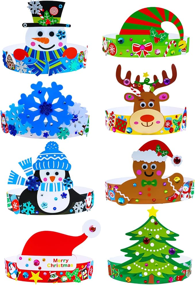 Winlyn 24 Sets Christmas Craft Kits Winter Crafts DIY Christmas Headbands Craft Kits Snowflake Christmas Tree Foam Stickers Arts and Crafts for Kids Holiday Home Classroom Art Activities Party Favors