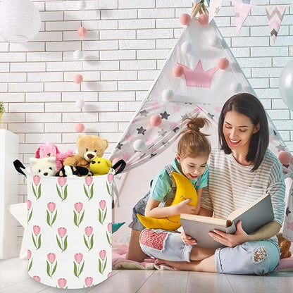 Tulip hamper,Girls Nursery Hamper,Waterproof foldable baby laundry basket,kids laundry Basket,Kids Toy Storage Organizer,Baby girl room decor,Gift Basket (Tulip)