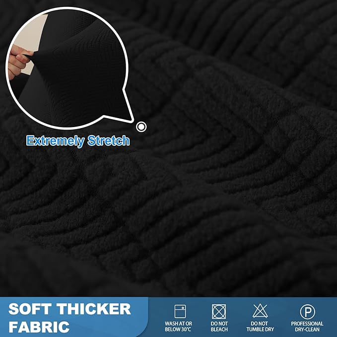 JIVINER 4 Pieces Recliner Loveseat Covers Stretch Recliner Sofa Slipcover with Elastic Bottom Jacquard Fitted Reclining Couch Cover Furniture Protector with Pockets (2 Seater, Black)