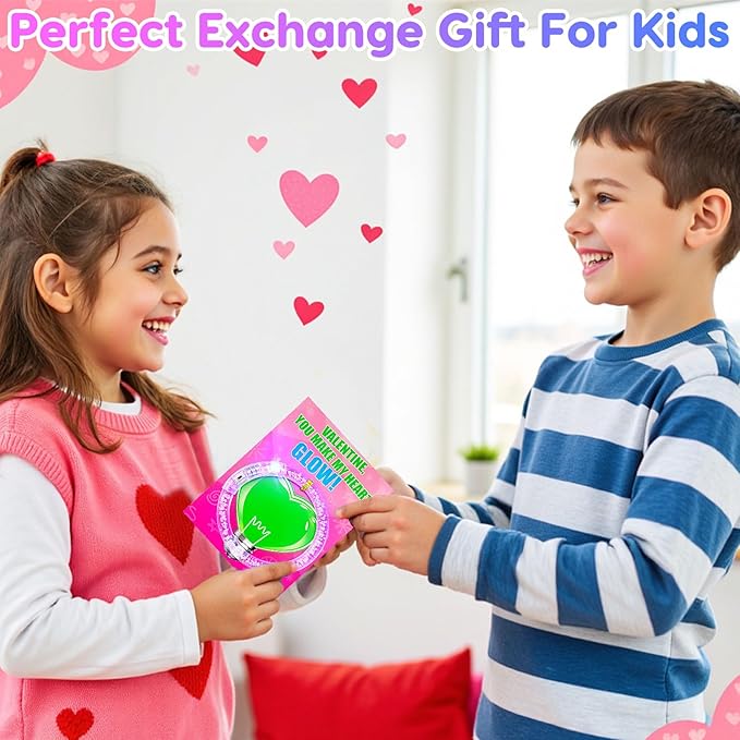 Thremhoo 26PCS Glow in the Dark LED Bracelets Valentine Day Cards for Kids School Classroom Funny Light Up Valentines Exchange Gifts for Toddler Boys Girls Valentine’s Party Treat Stuffers Fidget Bulk