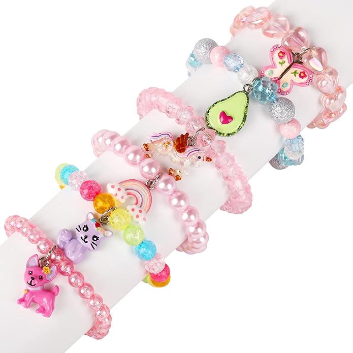 Colorful Unicorn Bracelet Girls Unicorn Bracelets Rainbow Avocado Unicorn Beaded Toddler Girls Butterfly Bracelet for Birthday Party Favors-6Pcs