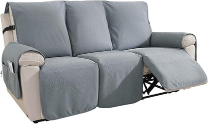 Easehomey Waterproof Recliner Sofa Cover Non-Slip couch cover recliner sofa 3 section with Elastic Band Two Pockets, Washable Couch Covers Furniture Protector for Kids,Dogs (Light Grey, Recliner Sofa)