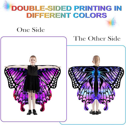 Butterfly Wings For Girls, Double-Sided Fairy Wings, Halloween Costumes for Kids, 3PCS Butterfly Cape Set.