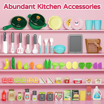 Letapapa Kids Play Kitchen Set, Kitchen Toys with Realistic Sound & Light, Cooking Stove, Sink, Play Food and Kitchen Accessories, Kitchen Playset Gifts for Toddlers Girls Boys(Red)