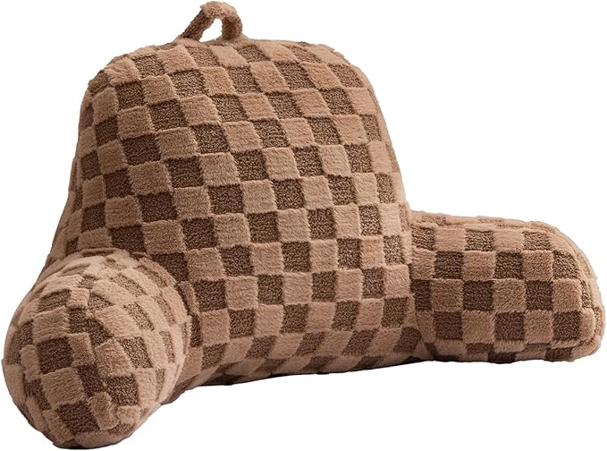 Aimuan Checkered Reading Pillow Bed Rest Wedge Backrest Checkerboard Pillow with Arms Back Support for Sitting Up in Bed Cushion Incline Rest Sleeping Snoring Pillow (Khaki,Standard)