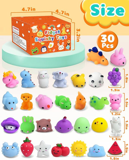 30 Pack Squishy Toys, Random Kawaii Party Favors for Kids 3-5, 4-8, 8-12, Treasure Box Toys for Classroom Prizes, Mini Birthday Gifts Goodie Bag Stuffers Bulk Fidget Squeeze Toy