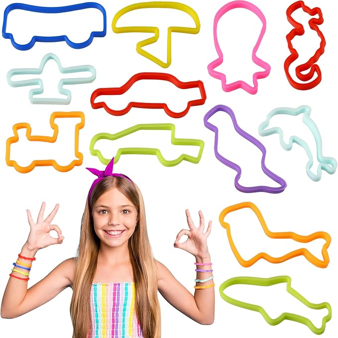 Sosation120 Pcs Silicone Bands Bracelets Colored Rubber Bands Bracelets Sea Animal and Vehicles Silly String Elastic in Fun Shapes for Kids (random Color)