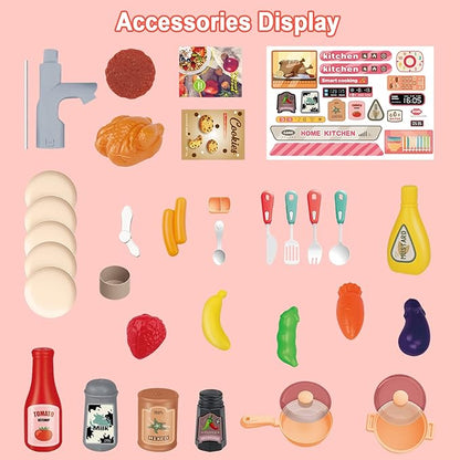 deAO Kids Kitchen Playset 35PCS Play Kitchen Toys Accessories with Sounds Lights,Cooking Stove Steam,Pretend Play for Toddler Aged 3 4 5 6 7 8 Years (Red)