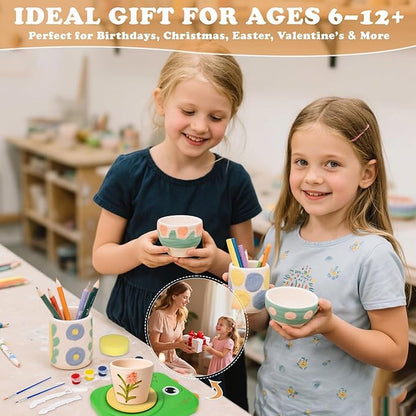 YOOIU Pottery Wheel for Kids, Complete Pottery Making Kit for Kids Ages 6-12, STEM Toys Arts Crafts with 4 Air-Dry Clays, Electric Children's Art Supplies Toy Birthday Gift for Girls 6-8-12