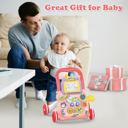 Sit to Stand Baby Walker 0-6 Months, Baby Learning Walker with Music and Drawing Board, Early Educational Activity Centres Push Pull Toy for Boys Girls 6-12M+