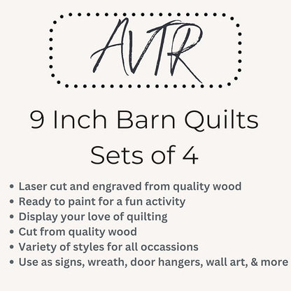 Set of Four 9 Inch Barn Quilt Kit DIY Pattern Unfinished Wood Quilting Block Sign Paintable Crafts for Women, Children, Men, Party (Dutch Girl, Patchwork Star, HST Double Friendship)
