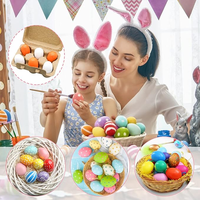 Newmemo Easter Wooden Eggs 6pcs Faux Fake Eggs Easter Decor Eggs Wooden Chicken Eggs Paintable Eggs for DIY Crafts Easter Egg Painting Chicken Coop Pretend Play Kitchen Toy Food Easter Basket Stuffers