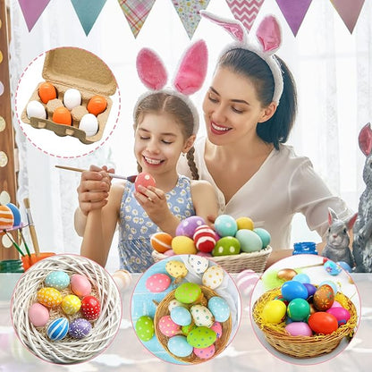 Newmemo Easter Wooden Eggs 6pcs Faux Fake Eggs Easter Decor Eggs Wooden Chicken Eggs Paintable Eggs for DIY Crafts Easter Egg Painting Chicken Coop Pretend Play Kitchen Toy Food Easter Basket Stuffers