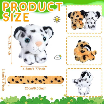 Sosation 6 Pcs Stuffed Animal Slap Bracelets for Kids Hug Slap Bracelet Bulk Tiger Leopard Stuffed Animal Plush Kids Toy for Halloween Birthday Gifts Party Favors(Leopard Style)