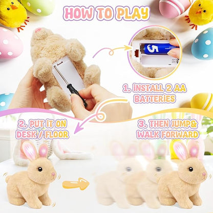 Realistic Bunny for Kids - Interactive Hopping Bunny Toy Set with Headband, Electric Lifelike Robot Rabbit that Move, Walking Barking and Wagging Tail Bunby Stuffed Animal with Sounds,Brown