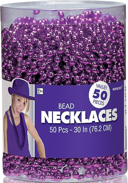 Sparkling Purple Metallic Oval Bead Party Necklaces (50 Pcs.) - 30" - Elegant & Vibrant Accessories - Perfect for Any Occasion