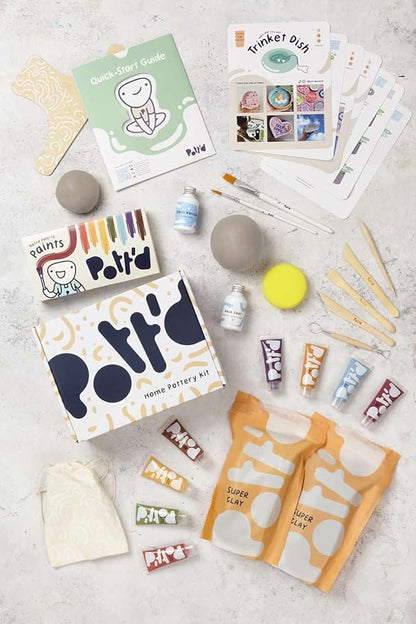 Pott'd Air Dry Clay for Adults. Beginners Home Pottery Kit for Adults. DIY Craft Kit for Adults. Kit Includes: Air-Dry Clay for Adults, Tools, Paints, Brushes, Sealant, How-to-Guides