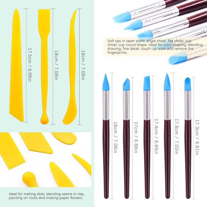 Swpeet 22Pcs Modeling Clay Sculpting Tools Kits, Ball Stylus Tool, Pottery Tools, Rubber Tip Pens, Plastic Clay Tools,Clay Needle for Making Modeling Clay Cake Fondant Decoration