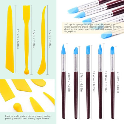 Swpeet 22Pcs Modeling Clay Sculpting Tools Kits, Ball Stylus Tool, Pottery Tools, Rubber Tip Pens, Plastic Clay Tools,Clay Needle for Making Modeling Clay Cake Fondant Decoration