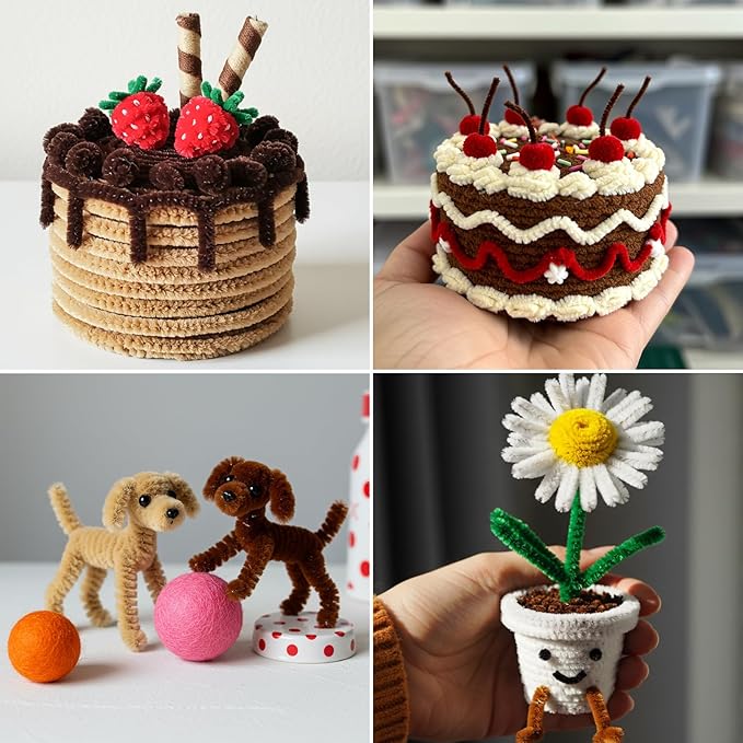 Caydo 300 Pieces Brown Pipe Cleaners for Flowers, Thick Fluffy Chenille Stems Bulk for Making Animals and Kids Creative Arts and Crafts