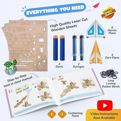 Smartivity 2in1 Hydraulic Airplanes & Darts Launcher STEM Toy for Kids Ages 6-14 Years I Cool Birthday Gifts for Boys & Girls | DIY Science STEM Kit for 6, 8,10,12,14 Years I Engineering Game