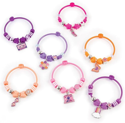 Make It Real: DIY Fashion Beaded Bangle Bracelets - Create 7 Bracelets, 71pcs All-in-1 Jewelry Kit, Purple-Pink-Orange, Crafts, Girls & Kids Ages 8+