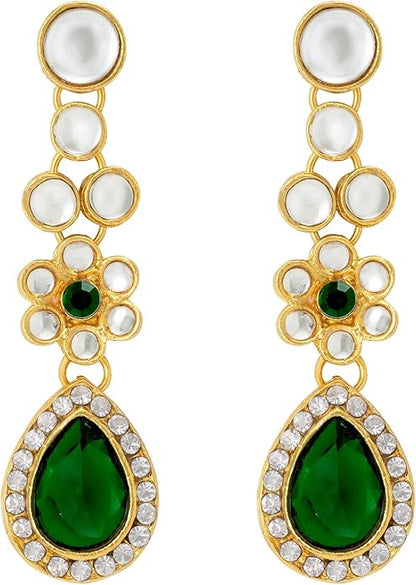 Aheli Traditional Gold Plated Kundan Beads Studded Choker Necklace Dangle Earrings & Maangtikka Set Ethnic Fashion Jewellery Gift for Women