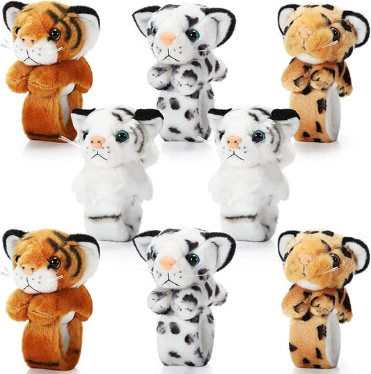 Lenwen 8 Pcs Stuffed Animal Slap Bracelets for Kids Plush Animals Slap Bracelets Bulk Cute Tiger Giraffe Turtle Koala Bracelets Wrist Animals for Girls Boys Valentine's Day Party