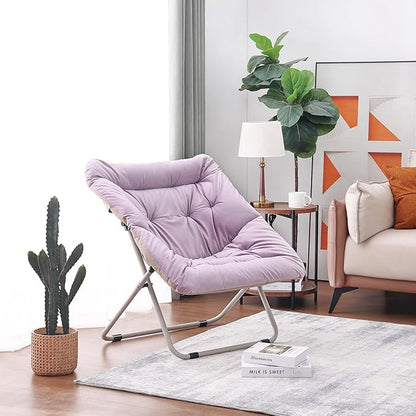 Tiita Comfy Saucer Chair, Soft Faux Fur Oversized Folding Accent Chair, Lounge Lazy Chair for Kids Teens Adults, Metal Frame Moon Chair for Bedroom, Living Room, Dorm Rooms