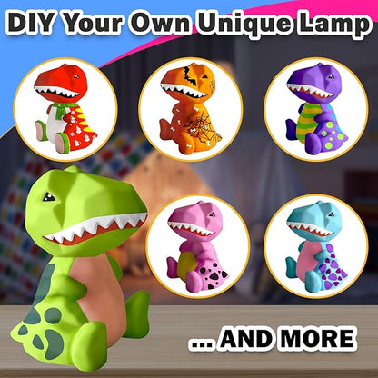 FUNZBO 4.3in Paint Your Own Dinosaur Lamp - Arts and Crafts Supplies Painting Kit for Kids Teens Adults, DIY Toys for Toddler Boy Girl Age 3 4 5 6 7 8 9 10 11 12 Birthday Easter Valentine Holiday Gift