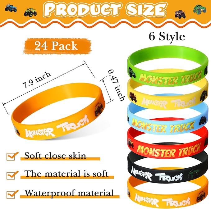 24 Pieces Truck Birthday Party Favors Truck Silicone Bracelets Truck Party Decoration Truck Silicone Wristbands for Kids Construction Truck Birthday Baby Shower Party Supplies Classroom Rewards