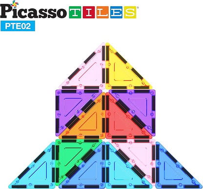 PicassoTiles Magnetic Building Block Set Right Triangle Magnet Tiles Construction Toy STEM Learning Kit Educational Playset Playboard Pretend Play Stacking Blocks Child Brain Development PTE02